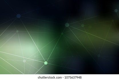 Dark Green vector background with dots and lines. Glitter abstract illustration with connection of triangle structure. Pattern can be used for ads, leaflets.