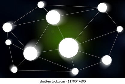 Dark Green vector background with dots and lines. Abstract illustration with colorful discs and triangles. Pattern can be used for beautiful websites.