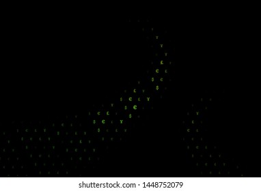 Dark Green vector background with Euro, Yen, Pound. Shining colored illustration with EUR, JPY, GBP signs. Smart design for your business advert of economic, wealth.