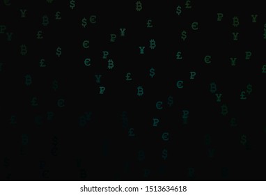 Dark Green vector background with financial symbols. Shining illustration with signs of currency on abstract template. Design for business advert of economic, wealth.