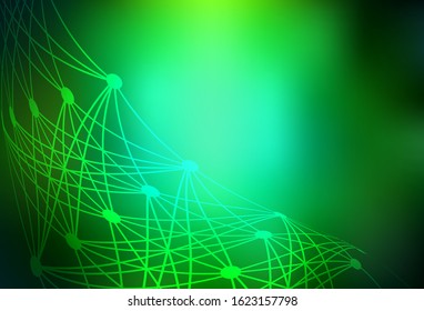 Dark Green vector background with forms of artificial intelligence. Abstract illustration with links and dots of AI. Pattern for science, futuristic designs.