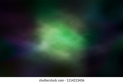 Dark Green vector background with galaxy stars. Glitter abstract illustration with colorful cosmic stars. Template for cosmic backgrounds.