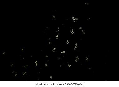 Dark green vector background with gender symbols. Abstract illustration with colorful gradient gender symbols. Simple design for TV commertials.