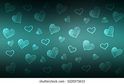 Dark Green vector background with hearts. Hearts on blurred abstract background with colorful gradient. Pattern can be used for valentine's ad, booklets.