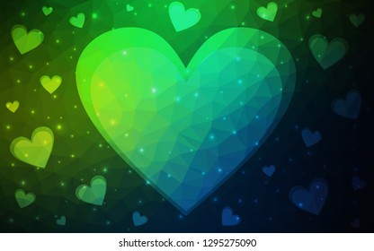 Dark Green vector  background with hearts. Illustration with hearts in love concept for valentine's day. Pattern for marriage gifts, congratulations.