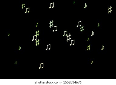 Dark Green vector background with music symbols. Decorative design in abstract style with music shapes. Pattern for school ad, booklets.
