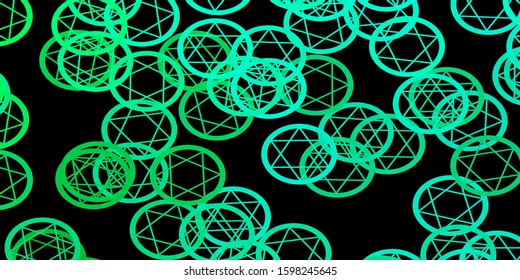 Dark Green vector background with occult symbols. Abstract illustration with gothic gradient shapes. Background for esoteric, mystic designs.