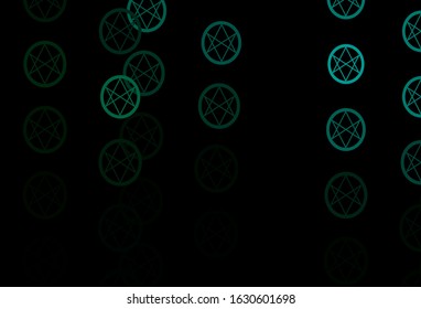Dark Green vector background with occult symbols. Retro design in abstract style with witchcraft forms. Background for esoteric, mystic designs.