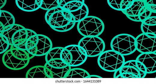 Dark Green vector background with occult symbols. Abstract illustration with gothic gradient shapes. Design for magic, spiritual events.