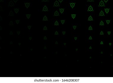 Dark Green vector background with occult symbols. Colorful vintage illustration with gradient alchemy shapes. Design for magic, spiritual events.