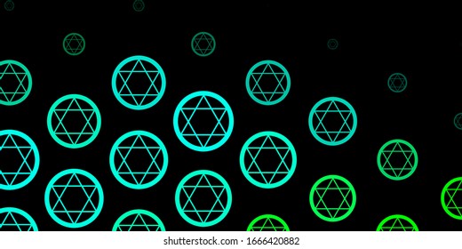 Dunkelgrüner Hintergrund der Vektorillustration mit okkulten Symbolen. Illustration mit magischen Zeichen spiritueller Kraft. Einfaches Design für okkulte Darstellung.
