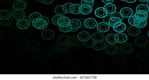 Dark Green vector background with occult symbols. Retro design in abstract style with witchcraft forms. Simple design for occult depiction.
