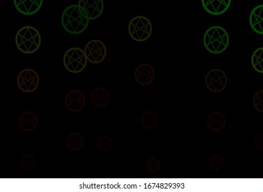 Dark Green vector background with occult symbols. Colorful mystic symbols with a gradient in ancient style. Design for magic, spiritual events.