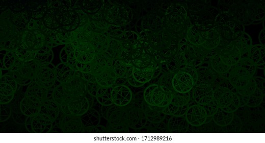 Dark Green vector background with occult symbols. Illustration with magical signs of spiritual power. Simple design for occult depiction.