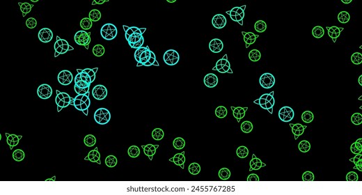 Dark Green vector background with occult symbols. Retro design in abstract style with witchcraft forms. Background for esoteric, mystic designs.