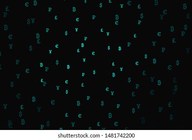 Dark Green vector background with signs of currency. Modern abstract illustration with symbols of digital money. Pattern for bank ads, posters, banners.