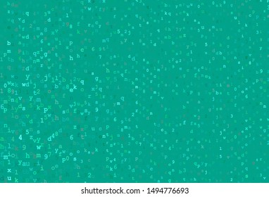 Dark Green vector background with signs of alphabet. Colored alphabet signs with gradient on white background. Smart design for promotion of university.