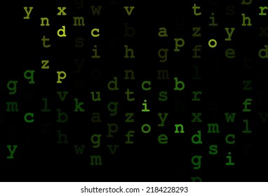 Dark green vector background with signs of alphabet. Shining illustration with ABC symbols on abstract template. The pattern can be used for school, grammar websites.