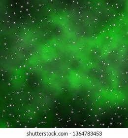 Dark Green vector background with small and big stars. Colorful illustration with abstract gradient stars. Pattern for websites, landing pages.