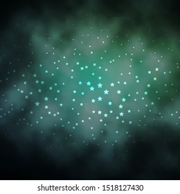 Dark Green vector background with small and big stars. Blur decorative design in simple style with stars. Design for your business promotion.