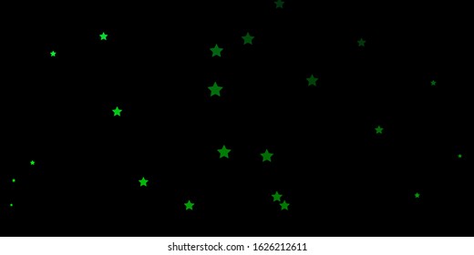 Dark Green vector background with small and big stars. Blur decorative design in simple style with stars. Best design for your ad, poster, banner.