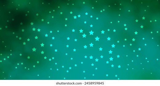 Dark Green vector background with small and big stars. Blur decorative design in simple style with stars. Theme for cell phones.