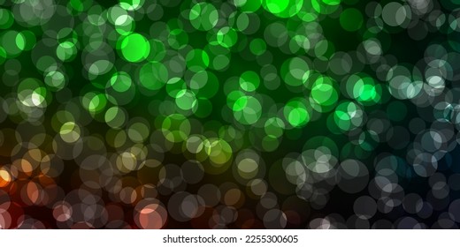 Fondo vector verde oscuro con puntos. Ilustración abstracta moderna con formas de círculo coloridas. Diseño para sus comerciales.