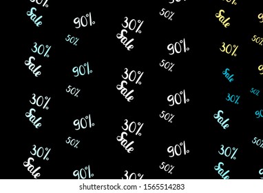 Dark Green vector background with symbols of 30, 50, 90 % sales. Illustration with signs of sales on abstract template. Template for season sales, shopping ads.