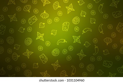 Dark Green vector background with tasty food. Glitter abstract sketch with gourmet food. Design for ad, poster, banner of cafes or restaurants.