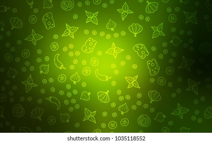 Dark Green vector background with tasty food. Fast Food on blurred abstract background with colorful gradient. Pattern for ad, booklets, leaflets of restaurants.