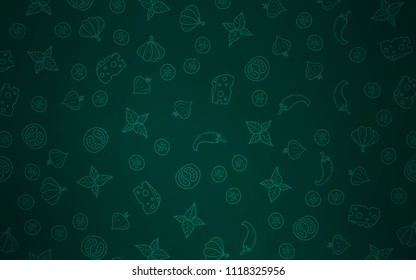 Dark Green vector background with tasty food. Fast Food on blurred abstract background with colorful gradient. Template for meal cooking in kitchen.