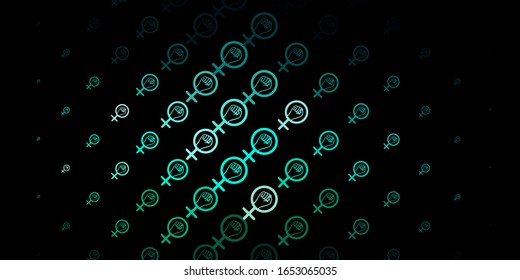 Dark Green vector background with woman symbols. Abstract illustration with a depiction of women's power. Elegant design for wallpapers.