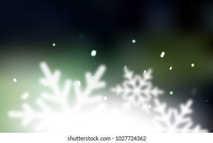 Dark Green vector background with xmas snowflakes. Decorative shining illustration with snow on abstract template. New year design for your business advert.
