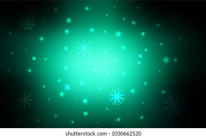 Dark Green vector background with xmas snowflakes. Glitter abstract illustration with crystals of ice. The pattern can be used for new year ad, booklets.