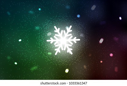 Dark Green vector background with xmas snowflakes. Blurred decorative design in xmas style with snow. The pattern can be used for new year leaflets.