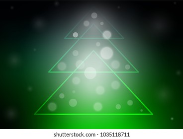 Dark Green vector background with a xmas tree. Christmas tree on blurred abstract background with gradient. The pattern can be used for new year leaflets.