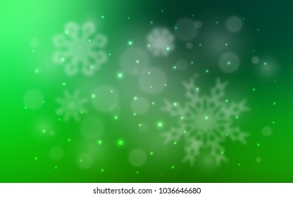 Dark Green vector background with xmas snowflakes. Shining colored illustration with snow in christmas style. The template can be used as a new year background.