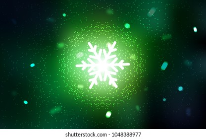 Dark Green vector background with xmas snowflakes. Decorative shining illustration with snow on abstract template. The template can be used as a new year background.