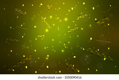 Dark Green vector background with xmas confetti. Glitter abstract illustration with colorful confetti, ribbons. The pattern can be used for new year ad, booklets.