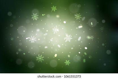 Dark Green vector background with xmas snowflakes. Decorative shining illustration with snow on abstract template. The pattern can be used for year new  websites.