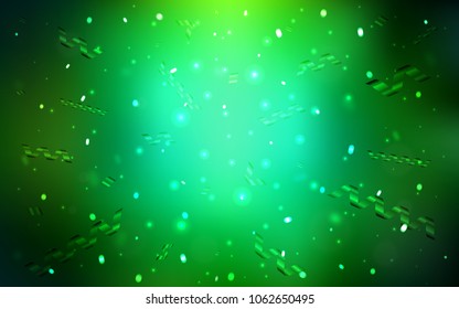 Dark Green vector background with xmas confetti. Decorative shining illustration with ribbons on abstract template. The pattern can be used for carnival, festival leaflets.