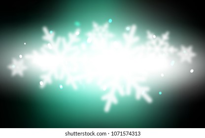 Dark Green vector background with xmas snowflakes. Snow on blurred abstract background with gradient. New year design for your business advert.