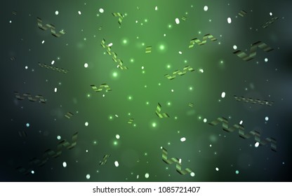 Dark Green vector background with xmas confetti. Decorative shining illustration with ribbons on abstract template. The pattern can be used for carnival, festival leaflets.