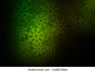Dark Green vector background with xmas snowflakes. Shining colored illustration with snow in christmas style. New year design for your ad, poster, banner.
