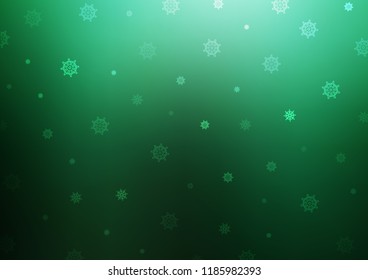 Dark Green vector background with xmas snowflakes. Shining colored illustration with snow in christmas style. The pattern can be used for year new  websites.