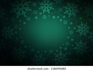 Dark Green vector background with xmas snowflakes. Shining colored illustration with snow in christmas style. The template can be used as a new year background.
