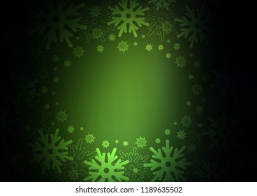 Dark Green vector background with xmas snowflakes. Modern geometrical abstract illustration with crystals of ice. New year design for your ad, poster, banner.