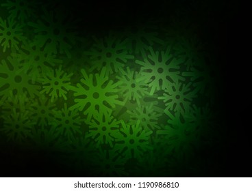 Dark Green vector background with xmas snowflakes. Snow on blurred abstract background with gradient. The pattern can be used for new year ad, booklets.