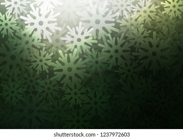 Dark Green vector background with xmas snowflakes. Decorative shining illustration with snow on abstract template. The pattern can be used for new year ad, booklets.