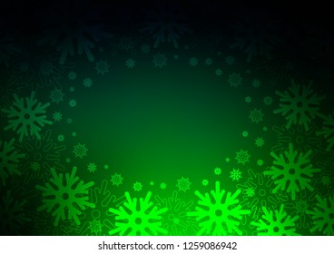 Dark Green vector background with xmas snowflakes. Snow on blurred abstract background with gradient. New year design for your ad, poster, banner.